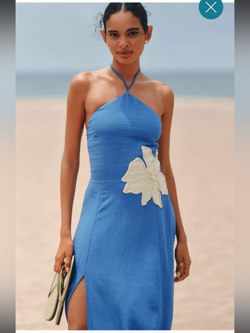 Celandine Linen-Blend Halter Side-Slit Maxi Dress